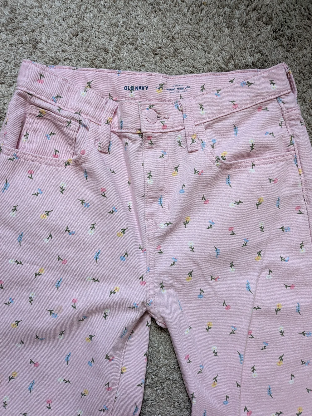Old Navy Girls Size 14 Pink Floral High-Rise Baggy Wide Leg Jeans NWOT
